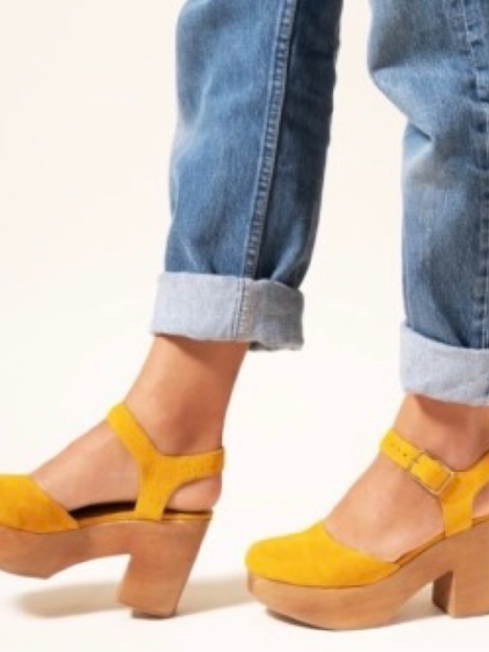 Charlotte Stone Sal Wooden Block Platform Heels in Ochre Yellow Women's US 10 - Picture 2 of 14